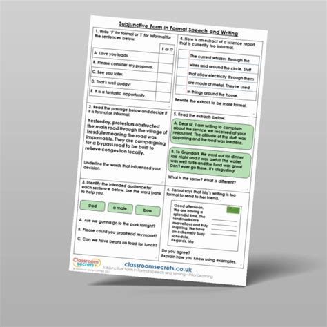 Formal And Informal Subjunctive Form Guidance Resource Classroom Secrets