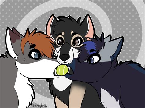 Three Doggos And A Ball Im The One On The Right Art By Hxneybee R