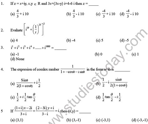 Jee Mathematics Complex Numbers Mcqs Set A Multiple Choice Questions