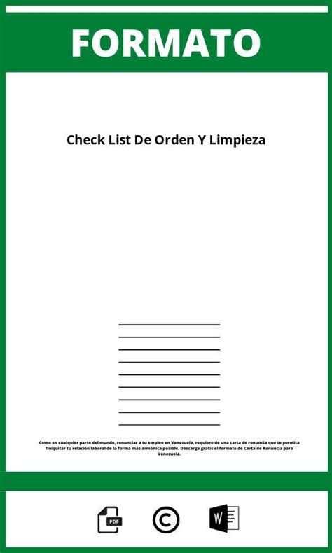 Formato De Check List De Orden Y Limpieza Excel