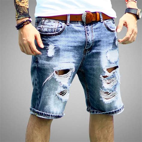 Buy Mens Denim Shorts Regular Casual Knee Length Short Bermuda Masculina Hole