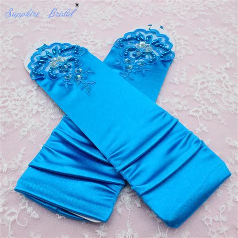 Sapphire Bridal Girls Fingerless Satin Formal Glove Long Blue Opera