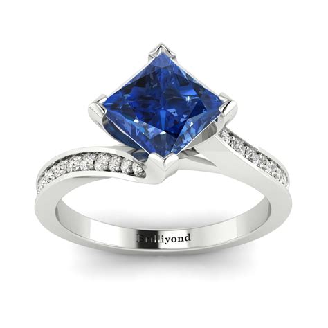 White Gold Blue Sapphire Luxy Cushion Cut Engagement Ring