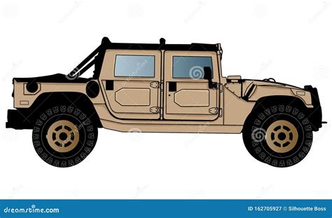 Humvee Military Vehicle With Heavy Machine Gun Cartoon Vector