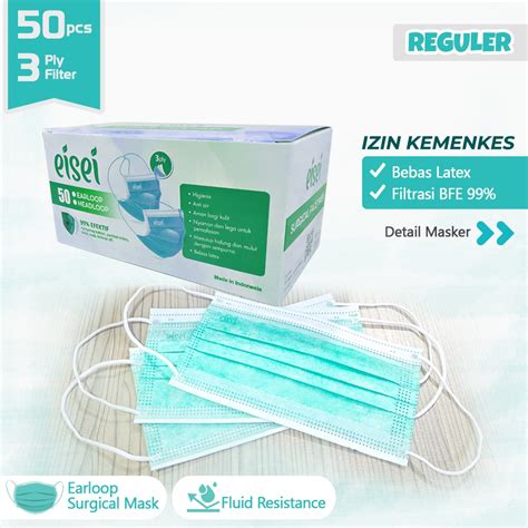 Jual Eisei Surgical Mask S Green Ply Masker Medis Earloop