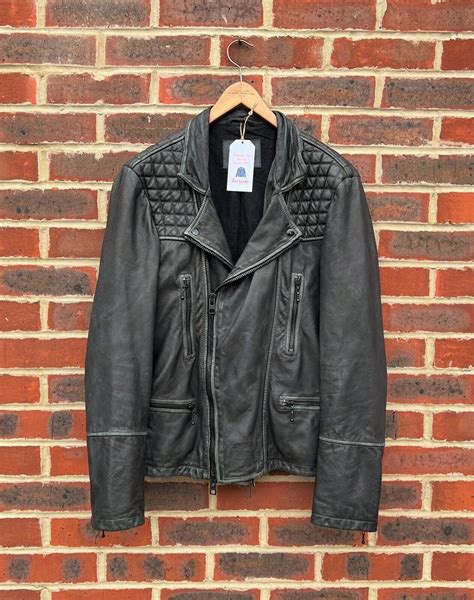 All Saints Mens Quilted CARGO Leather Biker Jacket Bo Gem