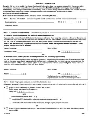 Fillable Online Business Consent Form Cra Fillable Fax Email Print