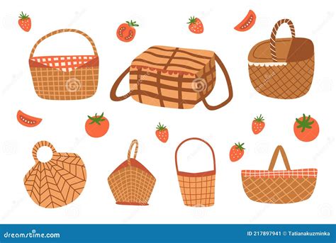 Picnic Baskets Vector Set Isolated Graphic Elements Picnic Baskets