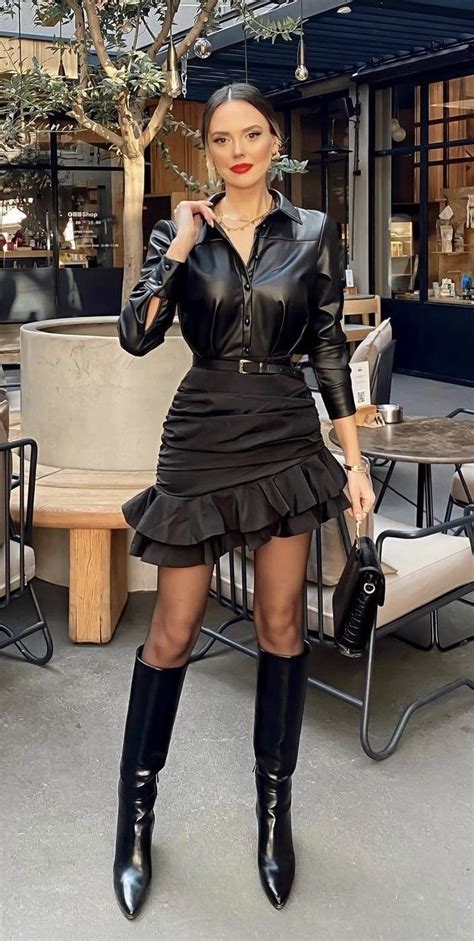 Pin By John Jenkins On Womens Knee High Boots Leather Shirt Dress