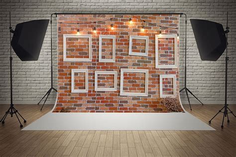 HelloDecor 7x5ft Red Brick Wall White Frame Baby Birthday Wedding Party