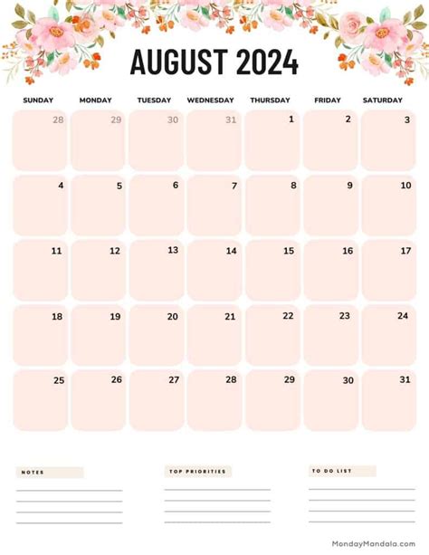 August 2024 Calendar Printable Portrait Printable Calendar