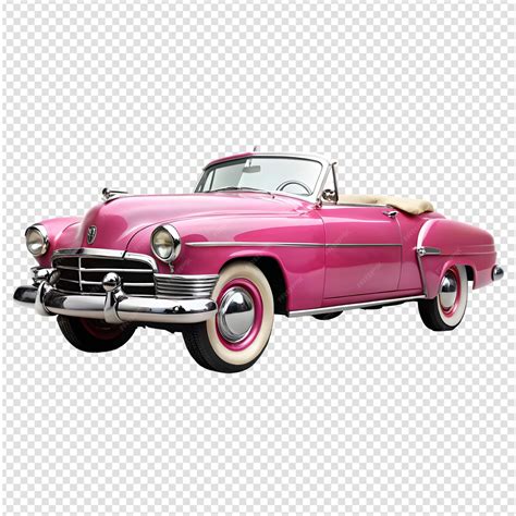 vintage pink convertible car isolated  transparent background cut
