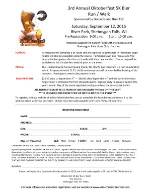 Fillable Online Rd Annual Oktoberfest K Bier Run Walk Kohler