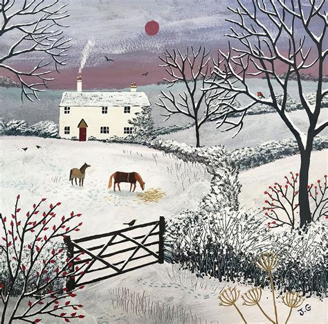 Print On Paper Of English Countryside In Winter With Snow White