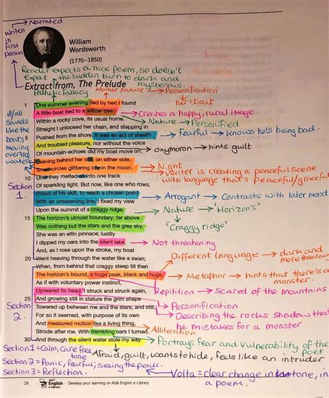 Extract From The Prelude Annotations Gcse English Literature Gcse