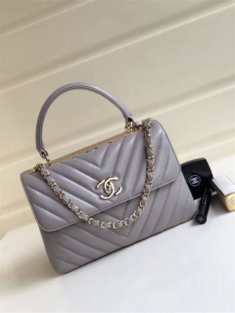 Chanel Chevron Small Trendy Cc Flap Bag With Top Handle A Gray