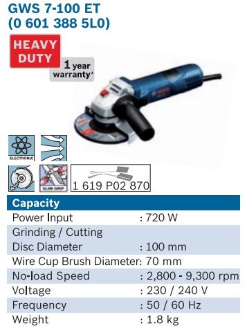 BOSCH GWS 7 100 ET Professional 4 Angle Grinder Soon Huat Hardware