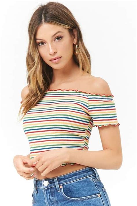 Forever 21 Striped Lettuce Edge Crop Top Crop Tops Casual Outfits For Teens Fashion