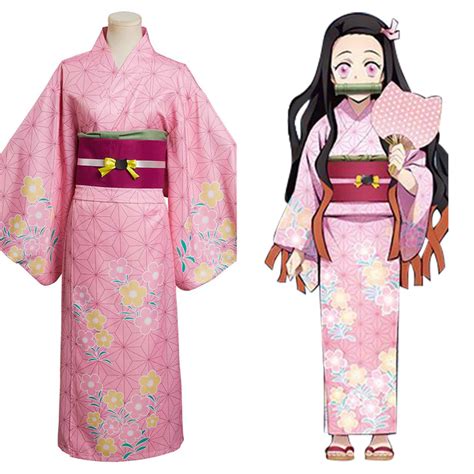 Demon Slayer Kamado Nezuko Cosplay Costume Summer Kimono Outfits