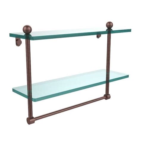 Allied Brass 16 In L X 12 In H X 5 In W 2 Tier Clear Glass Bathroom Shelf With Towel Bar In