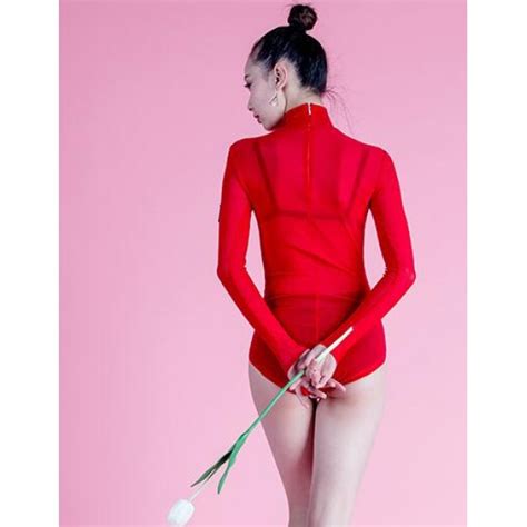 Red Black Beige Flesh Colored Long Sleeves Turtle Neck See Through