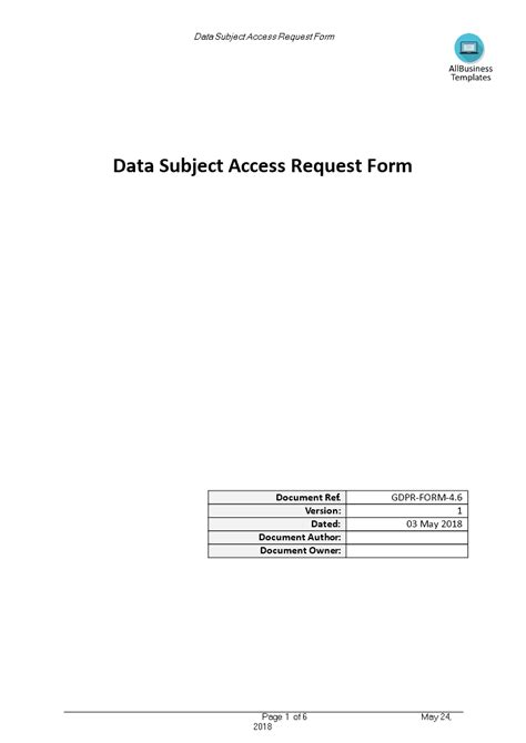 Gdpr Data Subject Access Request Form Templates At