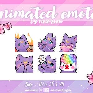 6 Set ANIMATED Purple Sailor Moon Cat Emotes Twitch Emotes Etsy