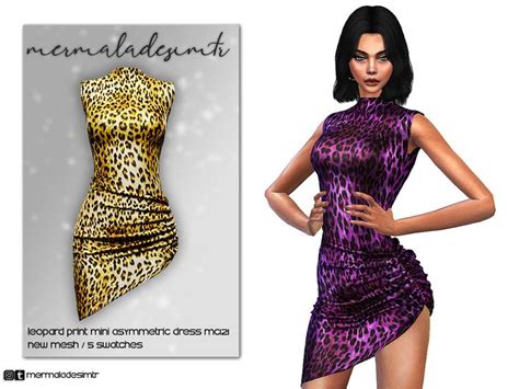 Sims 4 — Leopard Print Mini Asymmetric Dress Mc121 By Mermaladesimtr