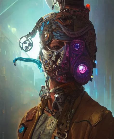 Krea Portrait Of A Cyberpunk Masked Nomad Half Body Glowin Eyes D