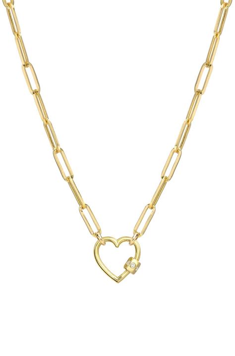 14k Gold Large Paper Clip Heart Carabiner Necklace Zoe Lev Jewelry