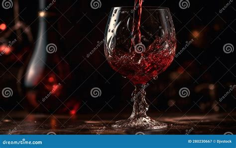 Luxury Wine Bottle Pouring Red Wine Into Crystal Wineglass Generated By