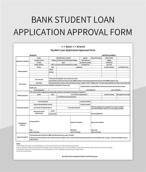 Bank Student Loan Application Approval Form Excel Template And Google