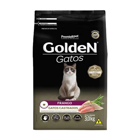 Pet Shop Júnior Ração Golden Gatos Castrados Frango 3kg