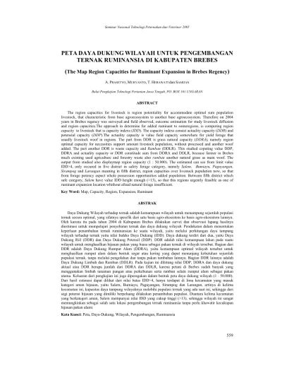 Peta Daya Dukung Wilayah Untuk Pengembangan Ternak Ruminansia Di