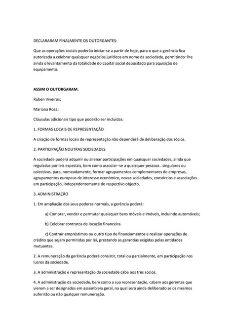 Contrato De Sociedade R Ben Pdf