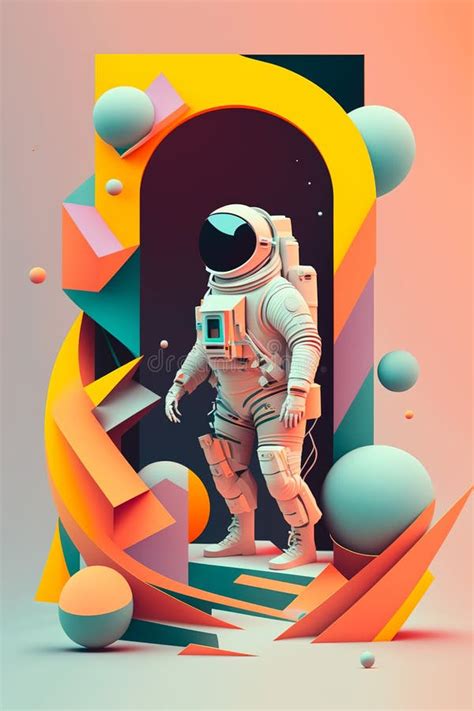 Illustration With An Astronaut In A Suit On A Background Of Colorful D