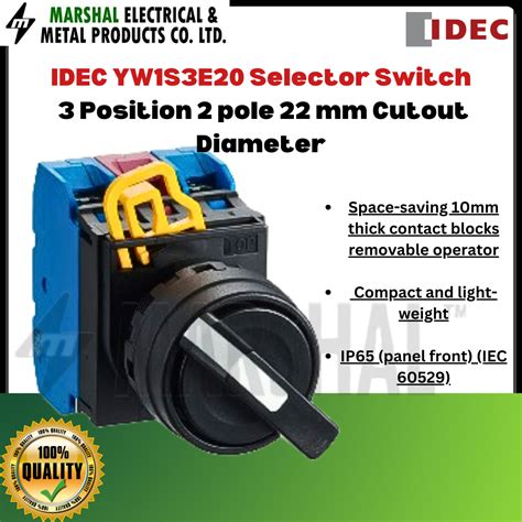 IDEC YW1S 3E20 Selector Switch 3 Position 2 Pole 22 Mm Cut Out Diameter