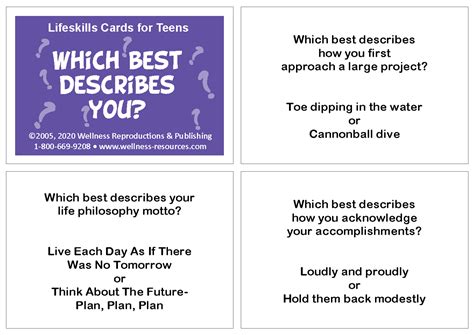 Lifeskills Cards For Teens Which Best Describes You Describe