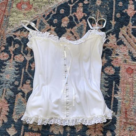 Vintage French White Lace Corset Size Medium Depop