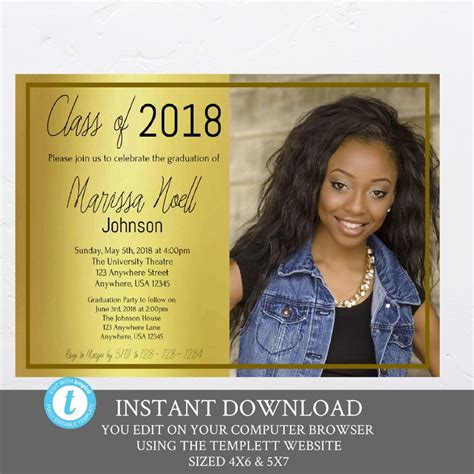 Black And Gold Graduation Invitation Template