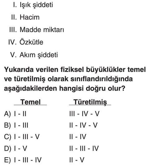 Fiziksel Büyüklükler Test Çöz 9 Sınıf Yeni Nesil Testler Fizik