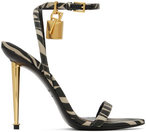 Black Beige Padlock Pointy Naked Sandals By Tom Ford On Sale