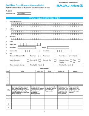 Fillable Online Bajaj Allianz Travel Companion Proposal Form Fax Email