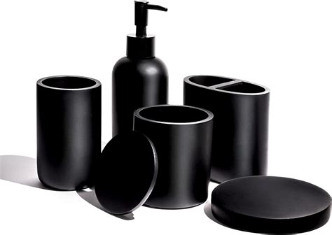 Premium 5 Pcs Matte Black Bathroom Accessories Set Complete Black