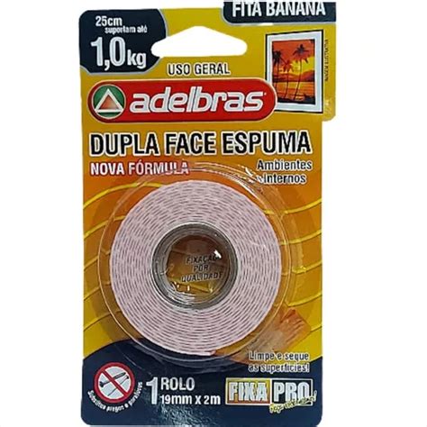 Fita Banana Dupla Face Espuma 12mmx2 Até 750g Adelbras 2 Und Cor Branco