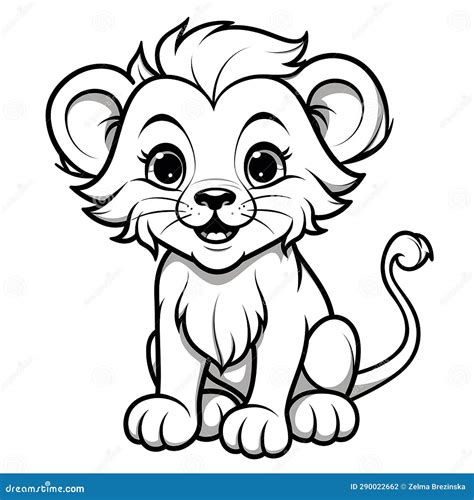 Illustration of a Cute Lion Cub in Black and White Coloring, Generative ...