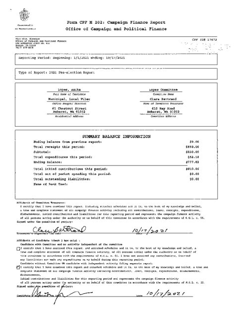 Fillable Online A Form Cpf M Campaign Finance Report Office Of