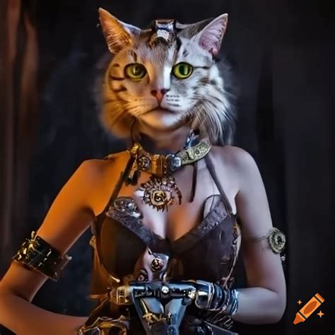 Extremely detailed steampunk cyborg cat artwork