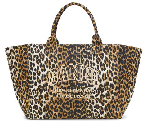 Leopard Oversized Canvas Tote Bag Ganni