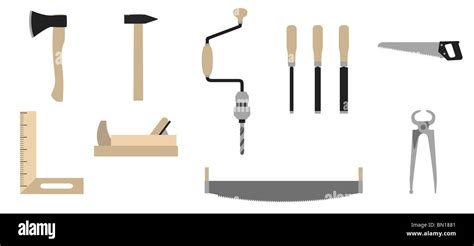 Set Of Vector Images Of The Hand Tools Of Carpenter Stock Photo Alamy